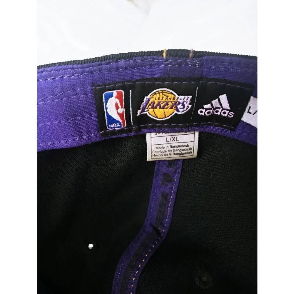 LAKERS Adidas Men's Hat / Cap Size L/XL Stretch Fit Black/White Nice Condition
